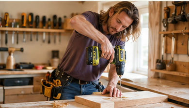 Amichai Becker working on a wood project.