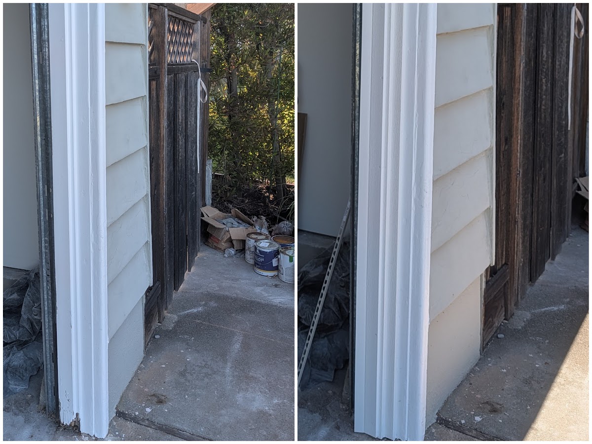 New vinyl trim installed around a garage door in Belmont